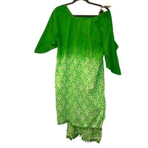 Roberta Roller Rabbit green white dip tie dye Kaftan tunic dress XS/S NE…